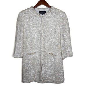 St. John Couture Textured Feathered Metallic Trim Blazer Jacket 6 Event Wedding